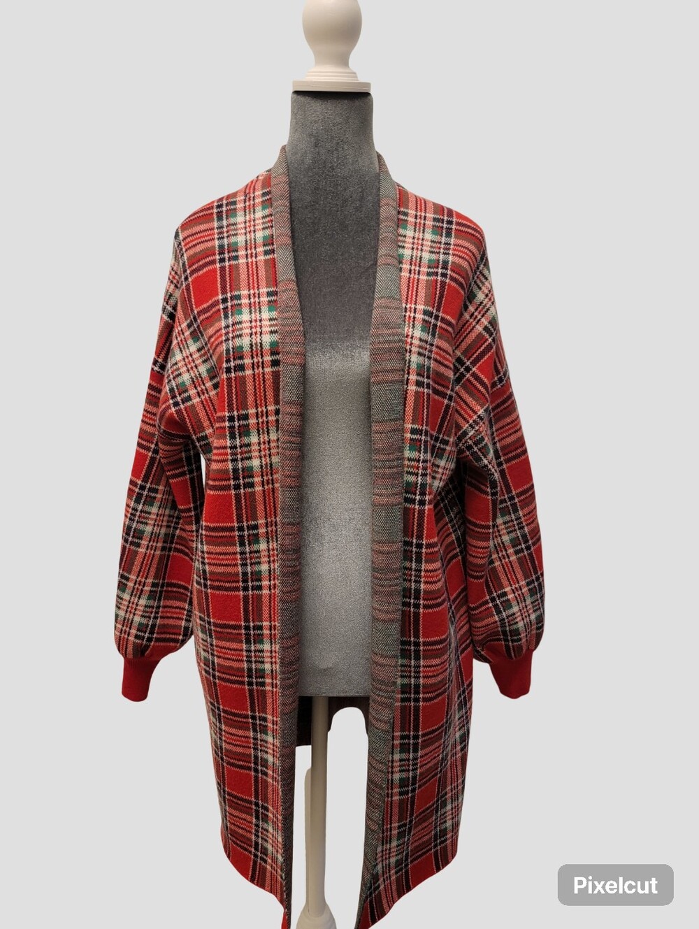 crown & ivy Red Plaid Open-Front Cardigan